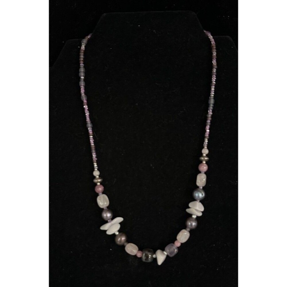 Sundance Peyote Bird Sterling Silver Pearl Amethyst Rose Quartz Necklace 18”